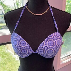 Blue Patterned Halter Bikini Top